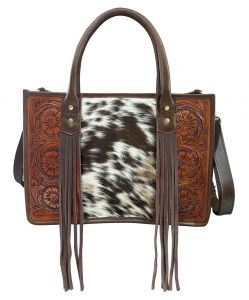 Klassy Cowgirl Hair on Cowhide leather Tote Bag with Fringe